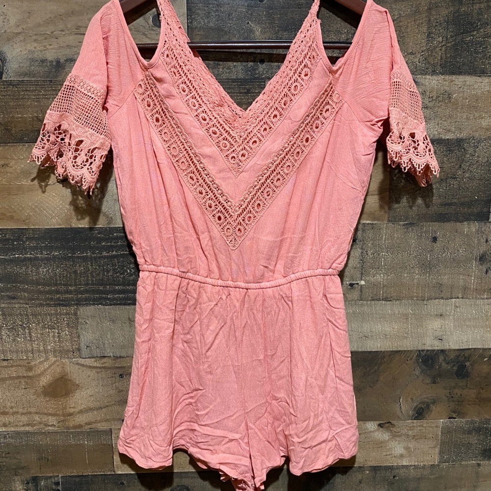 Maurices Medium Orange Cold Shoulder Romper